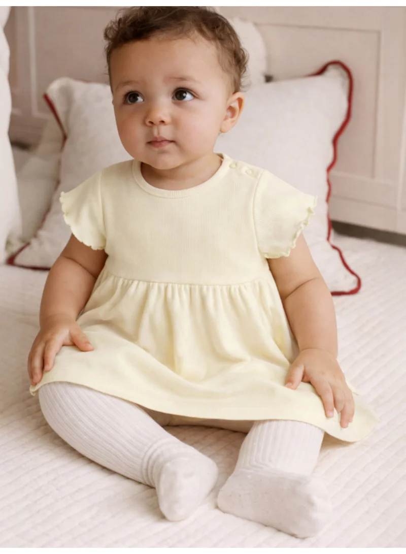 Victor And Jane  Infant Girls 2-Pack Rib Dresses (Printed & Solid Light yellow) for Women | Best Price UAE